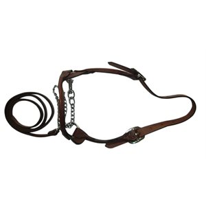 Brown Leather Show Halter w / Lead and Chain - Large